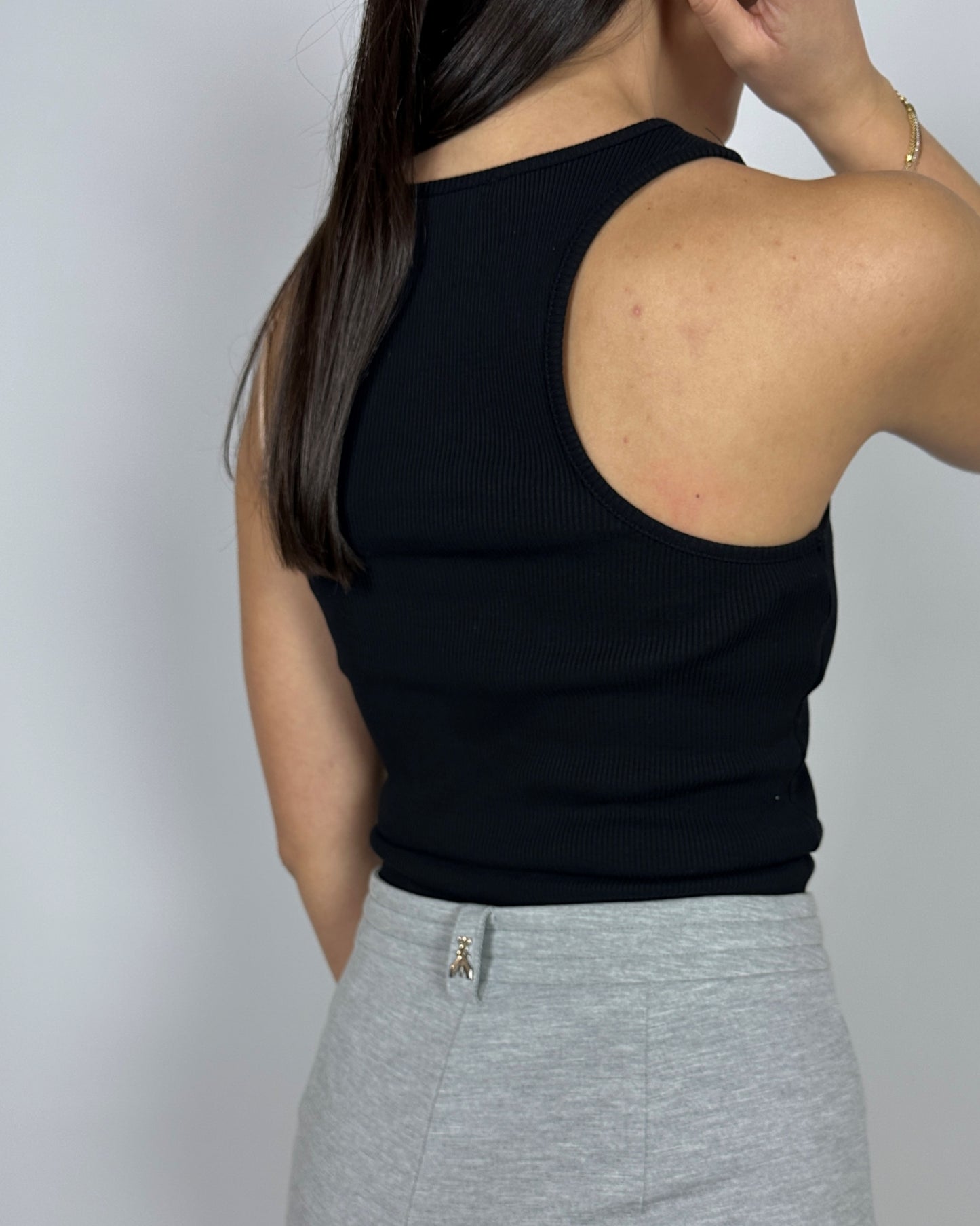 Top a Costine in Cotone Nero