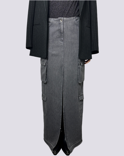 Gonna lunga in jeans grigio