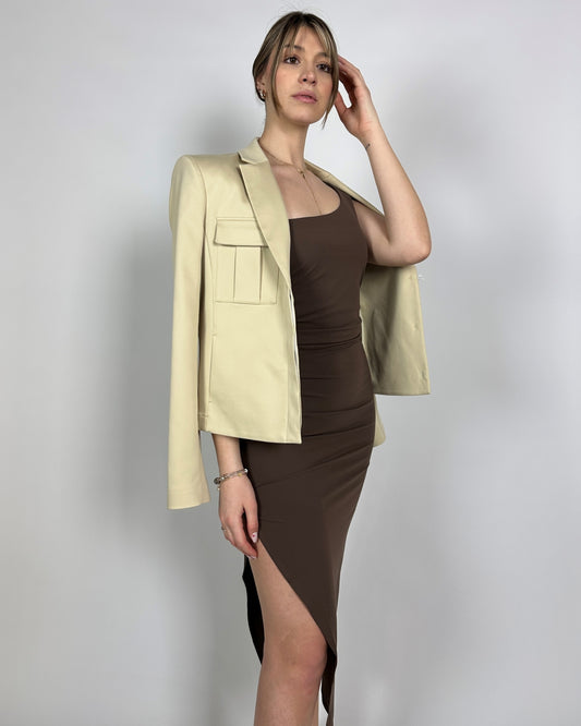 Abito midi con Spacco Marrone
