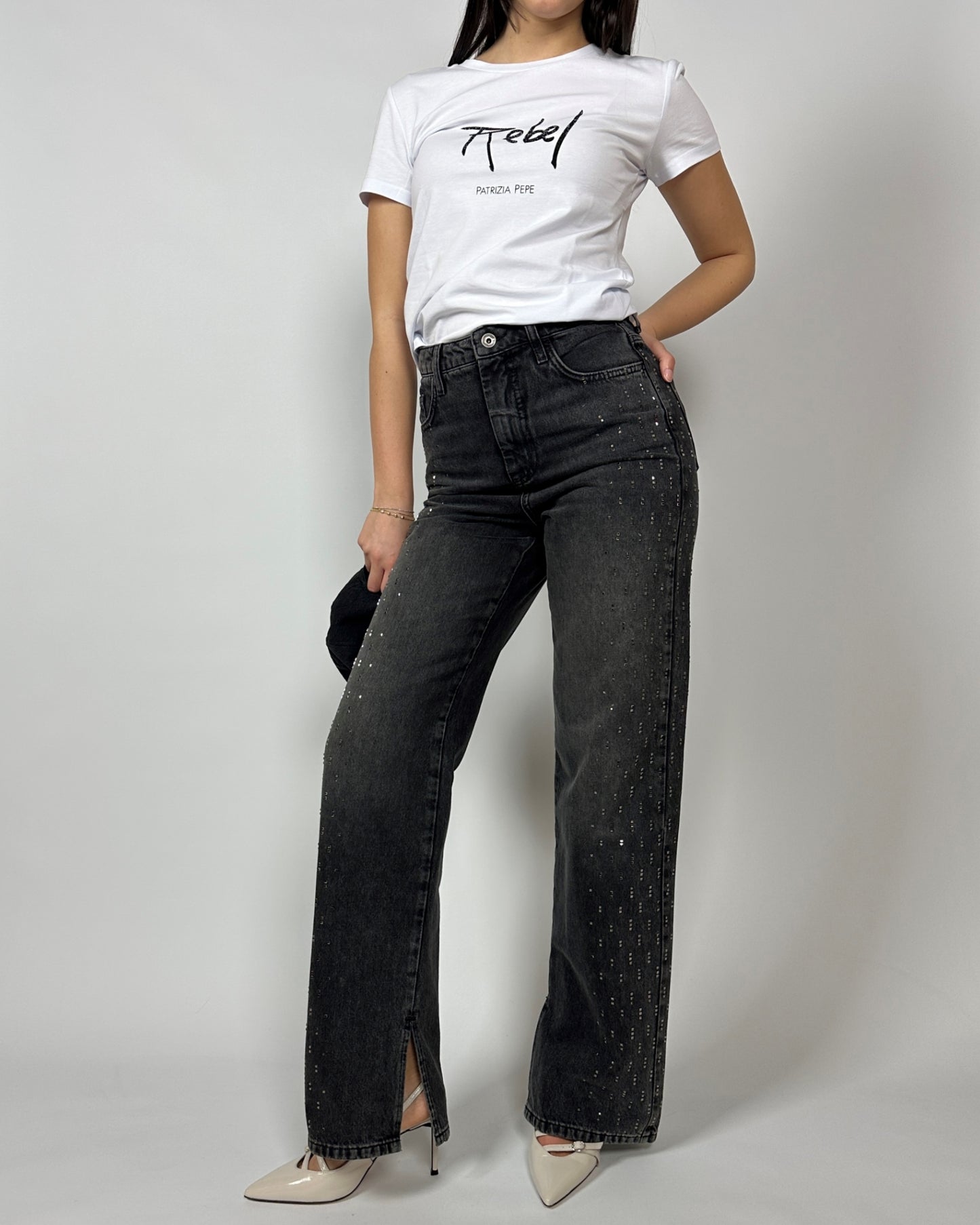 Jeans con borchie nero